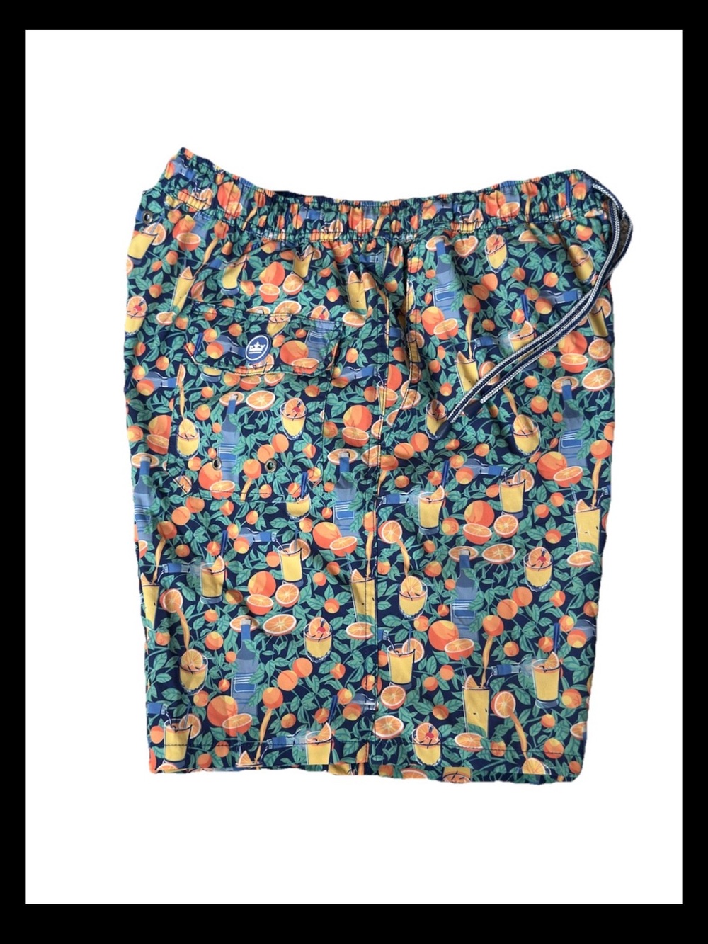 Peter Millar Swim Trunks Medium M Orange Screwdriver Cocktail Print Swim Shorts